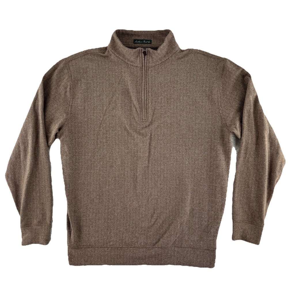 Southern Point Co Herringbone 1/4 Zip Pullover Sweater Mens Medium Brown